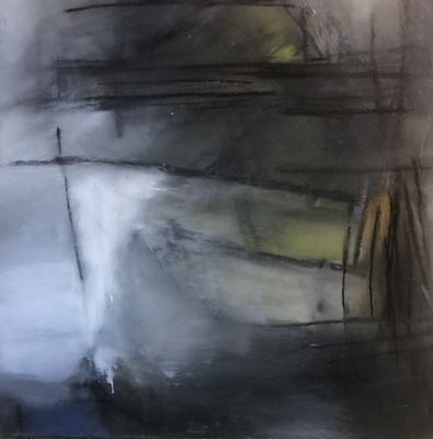 Untitled, oil, cold wax medium and charcoal on wood panel, 16 x 16 in.
