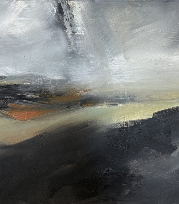Untitled, oil, cold wax medium and charcoal on wood panel, 16 x 16 in.