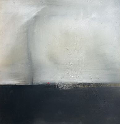 Untitled, oil, cold wax medium and charcoal on wood panel, 16 x 16 in.