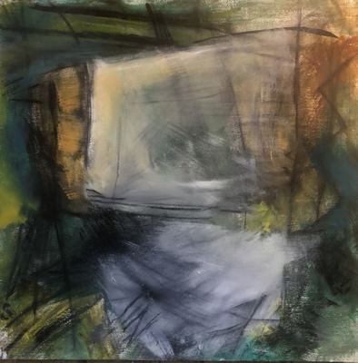 Untitled, oil, cold wax medium and charcoal on wood panel, 24 x 24 in.