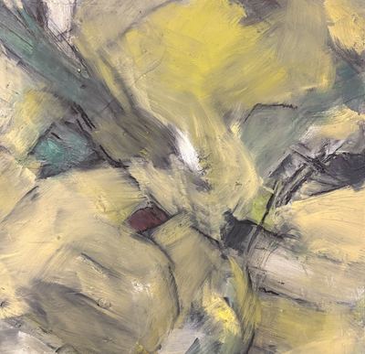 Untitled, oil, cold wax medium and charcoal on wood panel, 24 x 24 in.