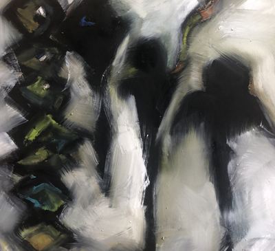 Untitled, oil, cold wax medium and charcoal on wood panel, 24 x 24 in.