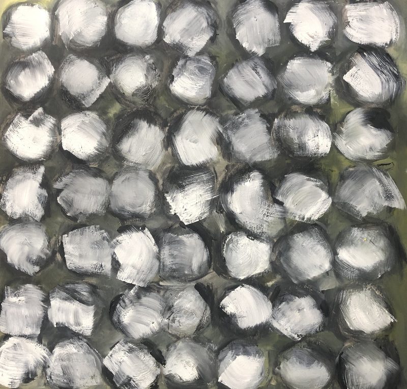 Untitled, oil, cold wax medium and charcoal on wood panel, 24 x 24 in.