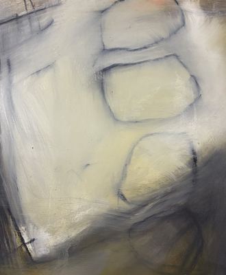 Untitled, oil, cold wax medium and charcoal on wood panel, 24 x 24 in.