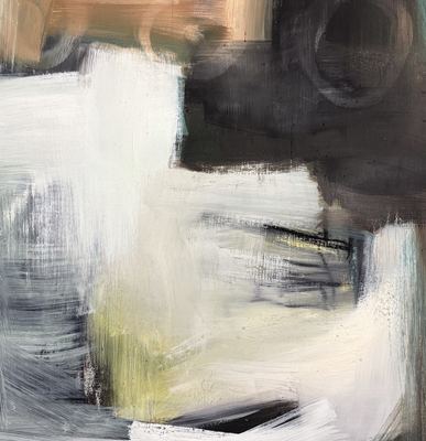 Untitled, oil, cold wax medium and charcoal on wood panel, 24 x 24 in.