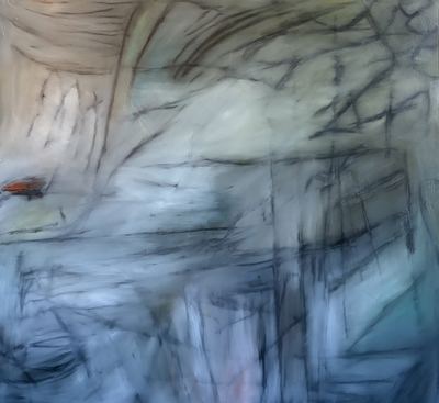 Untitled, oil, cold wax medium and charcoal on wood panel, 48 x 48 in.