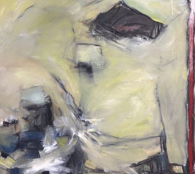 Untitled, oil, cold wax medium and charcoal on wood panel, 48 x 48 in.