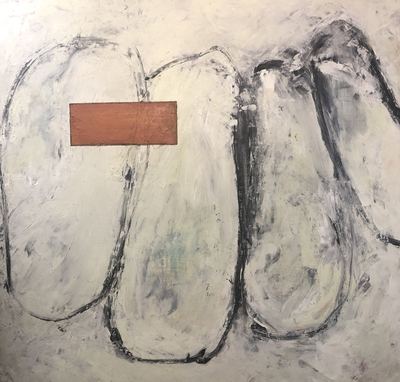 Untitled, oil, cold wax medium and charcoal on wood panel, 48 x 48 in.