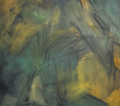 Untitled, oil, cold wax medium and charcoal on wood panel, 48 x 48 in.
