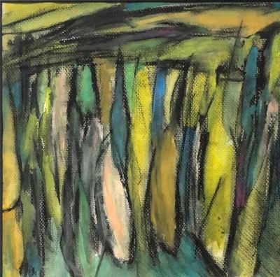 Untitled, watercolor, gouache and charcoal on paper, 16 x 16 in., framed