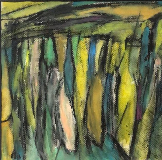 Untitled, watercolor, gouache and charcoal on paper, 16 x 16 in., framed